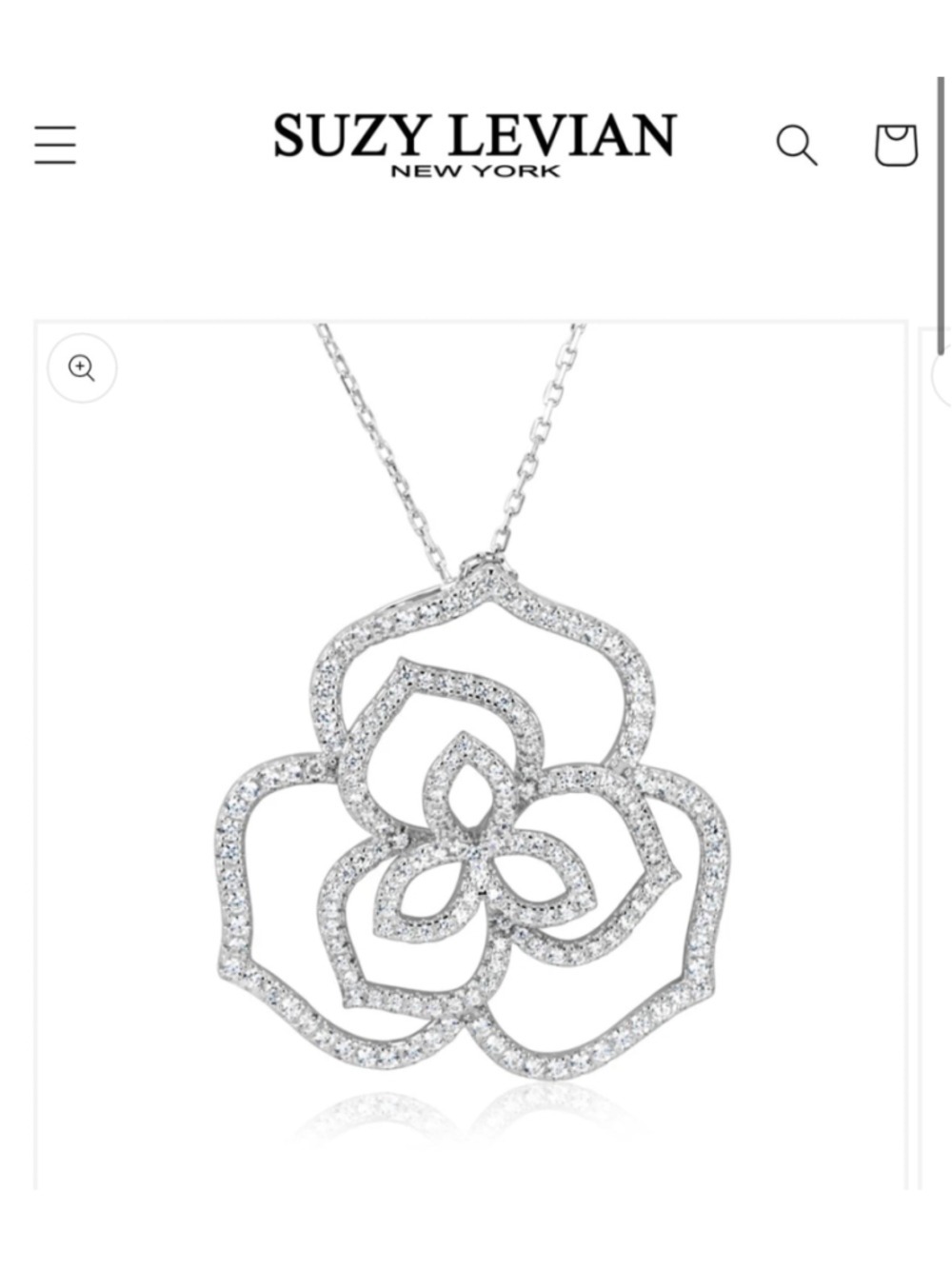 Suzy Levian Silver White Wild Flower Pendant Necklace 925 Camelia